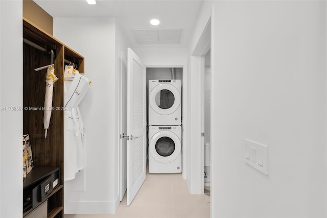 601 NE 1st Ave Unit 4814, Miami, FL 33132 - laundry room featuring estacked washer and dryer and light tile patterned flooring