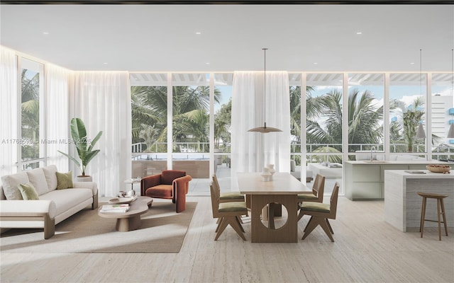 dining room with expansive windows