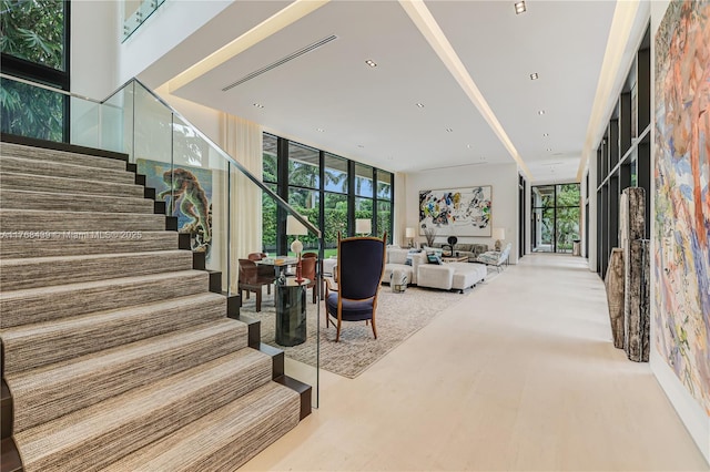 4780 SW 86th Ter, Miami, FL 33143 - staircase with floor to ceiling windows and recessed lighting