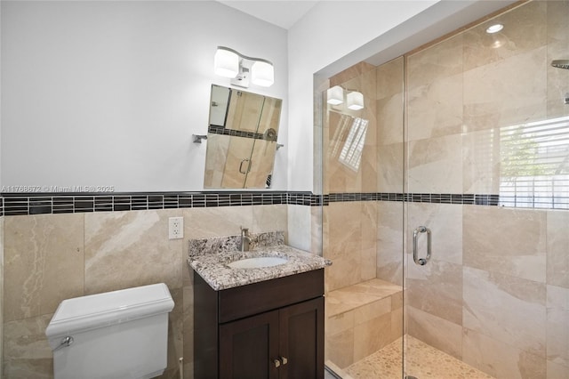 1221 NE 87th St, Miami, FL 33138 - full bathroom with vanity, a stall shower, toilet, and tile walls