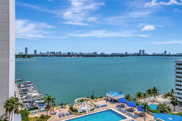 property view of water with a city view