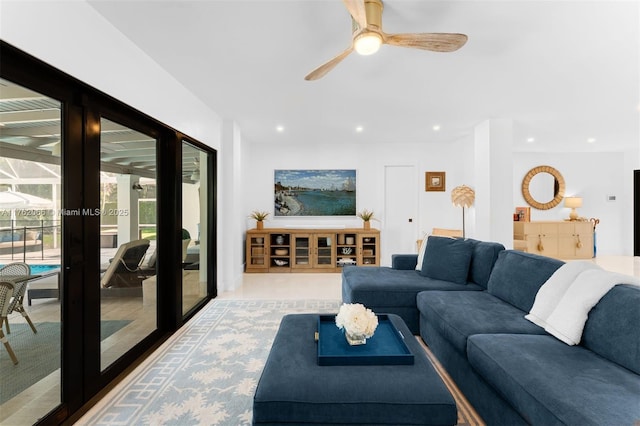 13453 SW 58th Ave, Pinecrest, FL 33156 - living area with french doors, ceiling fan, and recessed lighting