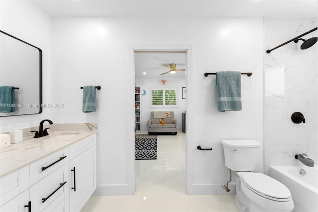 13453 SW 58th Ave, Pinecrest, FL 33156 - full bath featuring vanity, shower / washtub combination, a ceiling fan, and tile patterned flooring