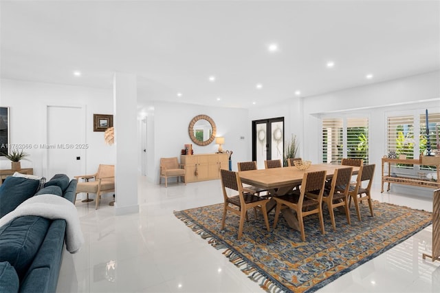 13453 SW 58th Ave, Pinecrest, FL 33156 - dining area with french doors, recessed lighting, and light tile patterned floors