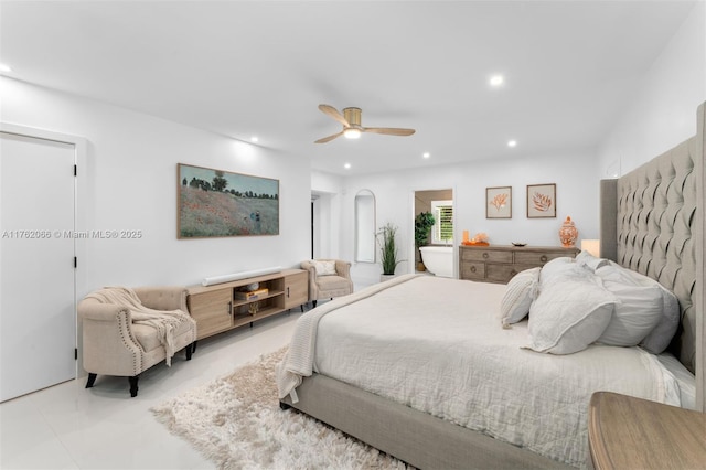 13453 SW 58th Ave, Pinecrest, FL 33156 - bedroom featuring recessed lighting, a ceiling fan, and arched walkways