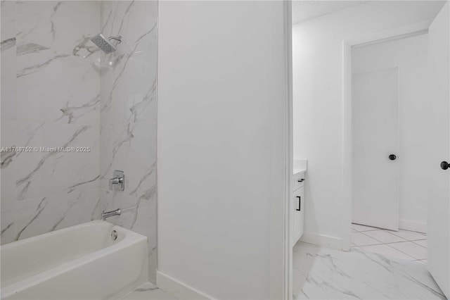 3524 NW 4th Ter, Miami, FL 33125 - full bathroom featuring baseboards, bathing tub / shower combination, marble finish floor, and vanity