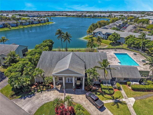 aerial view with a water view