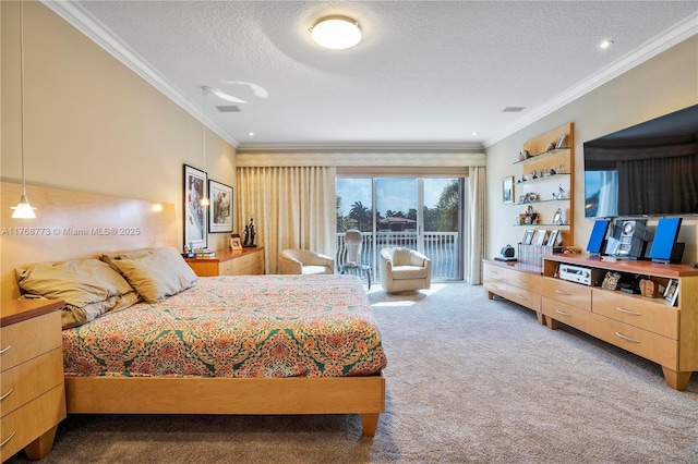 21109 NE 38th Ave Unit 74, Aventura, FL 33180 - bedroom with access to exterior, a textured ceiling, crown molding, and carpet