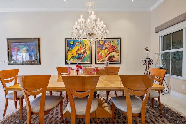 21109 NE 38th Ave Unit 74, Aventura, FL 33180 - tiled dining room with an inviting chandelier, crown molding, and baseboards