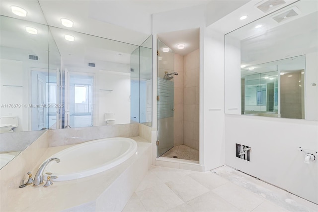 550 SE 5th Ave Unit 606S, Boca Raton, FL 33432 - full bathroom featuring a shower stall, a bath, tile patterned flooring, and toilet