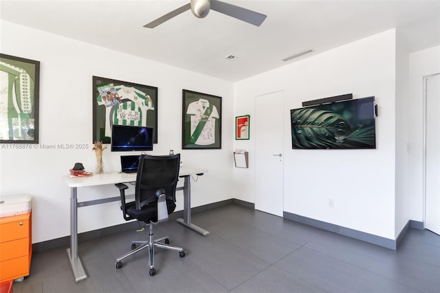 501 NE 51st St, Miami, FL 33137 - office area featuring a ceiling fan and baseboards