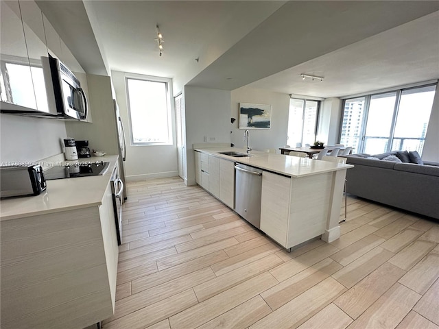 2600 E Hallandale Beach Blvd Unit T2202, Hallandale Beach, FL 33009 - kitchen with modern cabinets, light wood-type flooring, light countertops, a sink, and appliances with stainless steel finishes