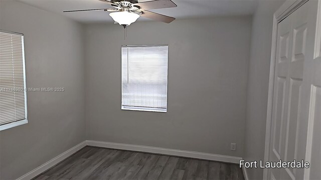 442 SW 22nd Ave, Fort Lauderdale, FL 33312 - unfurnished room with wood finished floors, baseboards, a ceiling fan, and plenty of natural light
