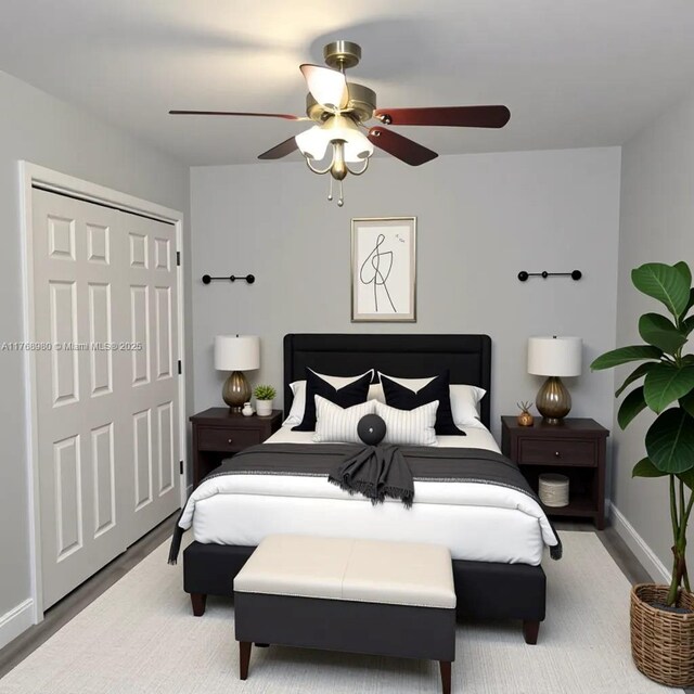 442 SW 22nd Ave, Fort Lauderdale, FL 33312 - bedroom featuring wood finished floors, baseboards, a closet, and ceiling fan