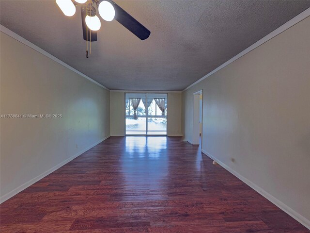 1103 NW 58th Ter Unit 224, Sunrise, FL 33313 - empty room with ornamental molding, a ceiling fan, wood finished floors, baseboards, and a textured ceiling
