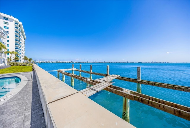 view of dock featuring a water view