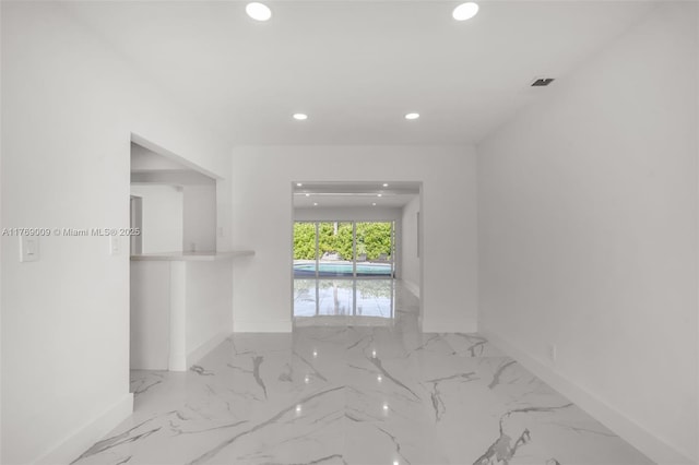 5241 Redwood Ct, Plantation, FL 33317 - unfurnished room featuring visible vents, recessed lighting, marble finish floor, and baseboards