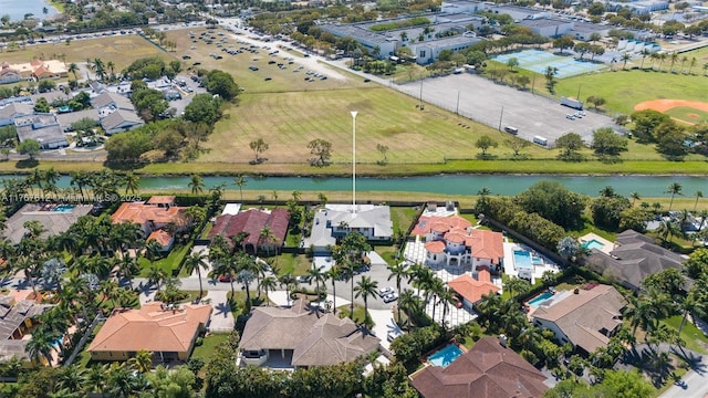bird's eye view with a water view and a residential view
