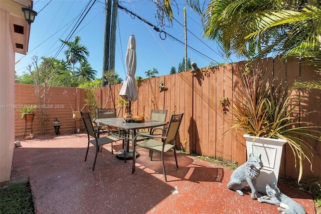 view of patio / terrace with outdoor dining area and a fenced backyard