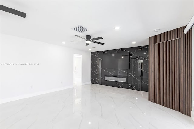 1801 Hancock Bridge Pkwy, Cape Coral, FL 33990 - spare room with recessed lighting, a ceiling fan, visible vents, and marble finish floor