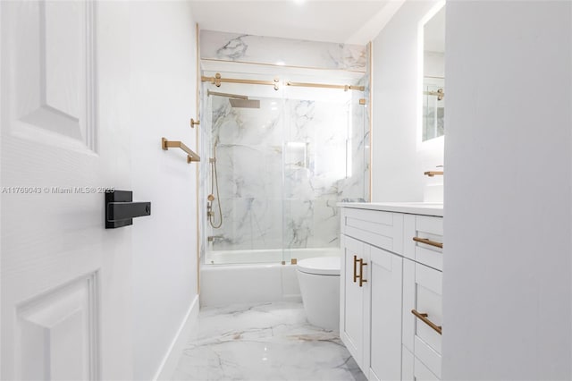 1801 Hancock Bridge Pkwy, Cape Coral, FL 33990 - bathroom featuring shower / bath combination with glass door, toilet, marble finish floor, and vanity
