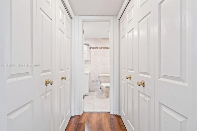 77 Crandon Blvd Unit 2B, Key Biscayne, FL 33149 - corridor with dark wood-style floors