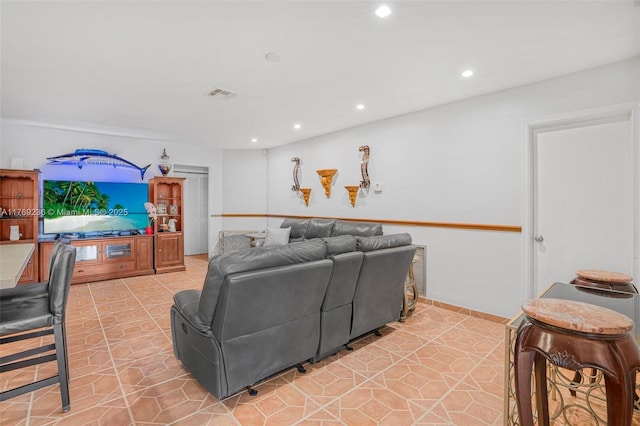 2525 SW 86th Ave, Davie, FL 33324 - living area with light tile patterned flooring, baseboards, visible vents, and recessed lighting
