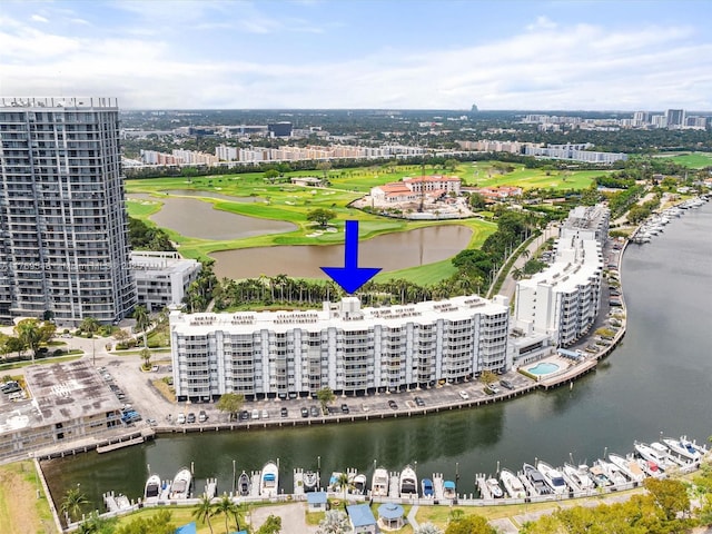 200 Diplomat Pkwy Unit 424, Hallandale Beach, FL 33009 - aerial view with view of golf course, a water view, and a city view