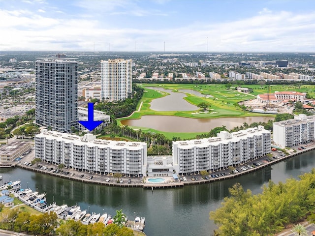 200 Diplomat Pkwy Unit 424, Hallandale Beach, FL 33009 - aerial view featuring a water view, view of golf course, and a city view