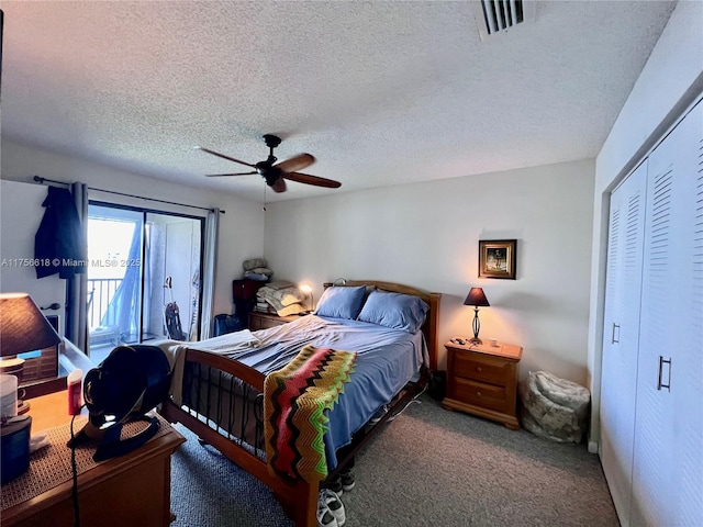 1460 Jefferson Dr Unit H, Homestead, FL 33034 - carpeted bedroom with a closet, a ceiling fan, a textured ceiling, access to outside, and visible vents