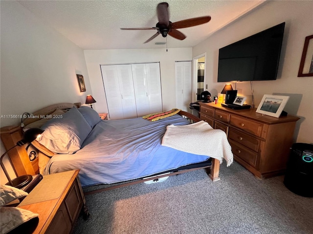 1460 Jefferson Dr Unit H, Homestead, FL 33034 - bedroom with carpet flooring, a ceiling fan, multiple closets, and a textured ceiling