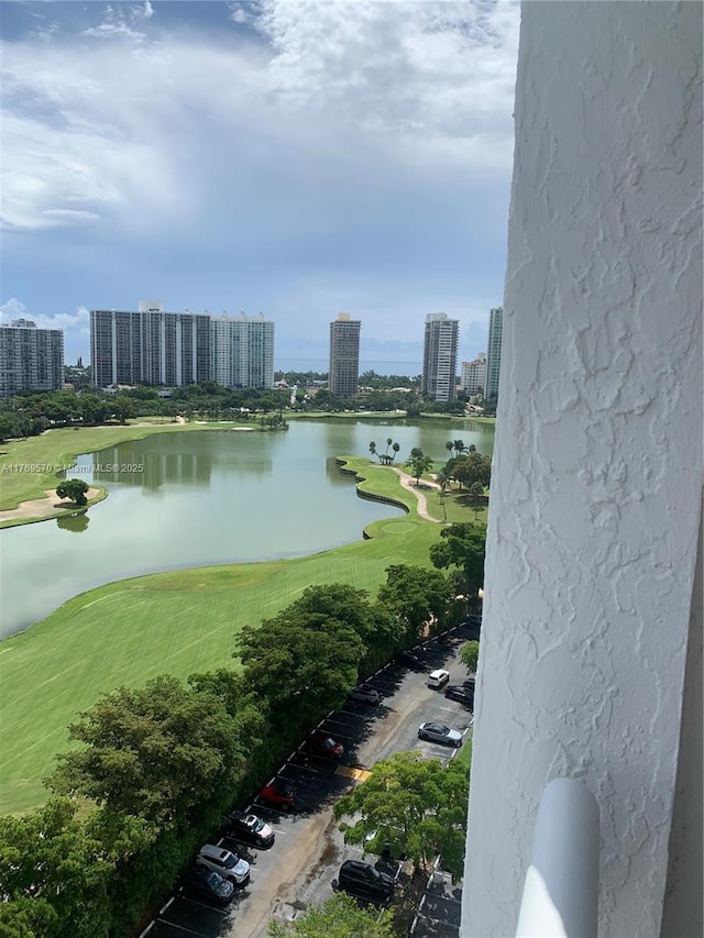 view of water feature with a view of city