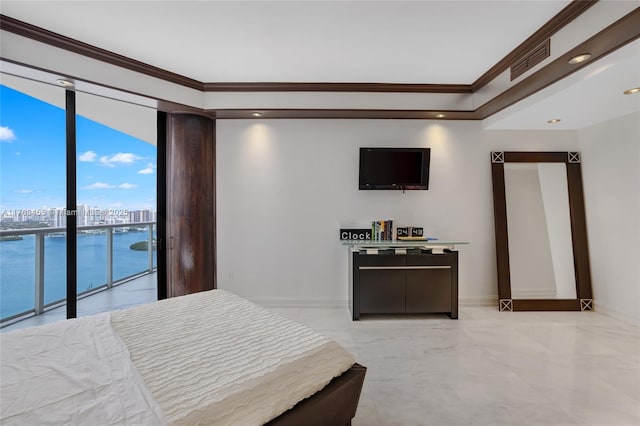 4000 Island Blvd Unit Ph6, Aventura, FL 33160 - bedroom with access to outside, baseboards, ornamental molding, and visible vents