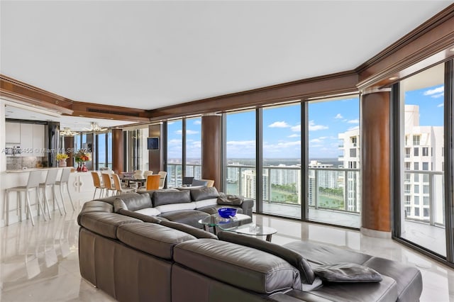 4000 Island Blvd Unit Ph6, Aventura, FL 33160 - living room with an inviting chandelier, ornamental molding, and a city view