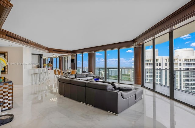 4000 Island Blvd Unit Ph6, Aventura, FL 33160 - living room with a city view, marble finish floor, and crown molding