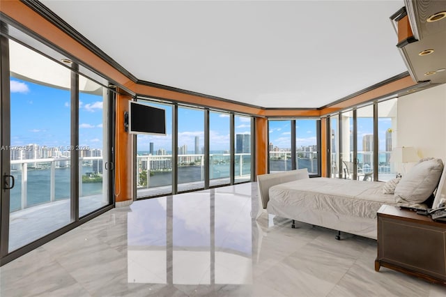 4000 Island Blvd Unit Ph6, Aventura, FL 33160 - bedroom featuring multiple windows, ornamental molding, and access to outside