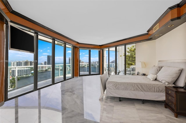 4000 Island Blvd Unit Ph6, Aventura, FL 33160 - bedroom featuring multiple windows, crown molding, a view of city, and access to exterior