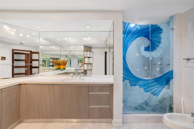 4000 Island Blvd Unit Ph6, Aventura, FL 33160 - bathroom with vanity, recessed lighting, a bidet, and a shower stall