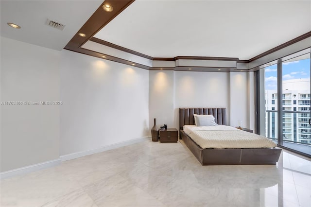 4000 Island Blvd Unit Ph6, Aventura, FL 33160 - bedroom with recessed lighting, ornamental molding, baseboards, visible vents, and a view of city