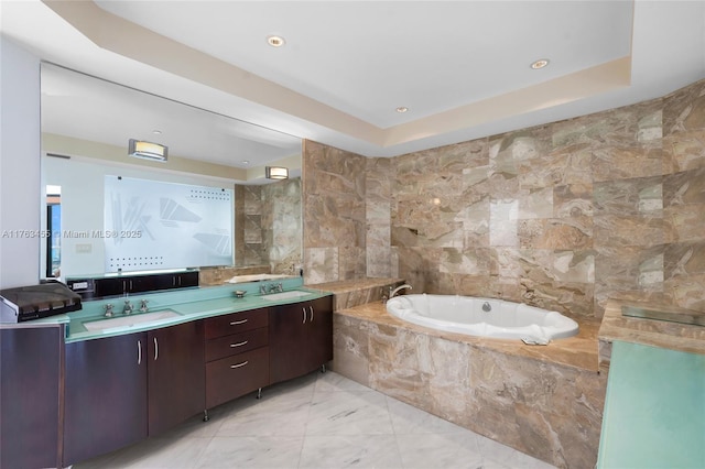 4000 Island Blvd Unit Ph6, Aventura, FL 33160 - full bathroom featuring tile walls, double vanity, a sink, and a bath
