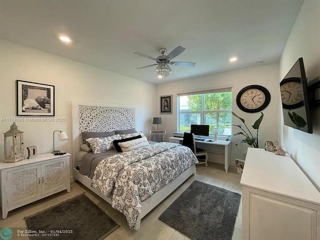 14531 Bretton Woods Trce, Delray Beach, FL 33446 - bedroom with a desk, light wood-style floors, ceiling fan, and recessed lighting