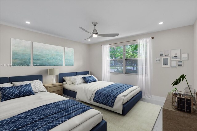 2501 Antigua Ter Unit F1, Coconut Creek, FL 33066 - bedroom featuring recessed lighting, baseboards, and a ceiling fan