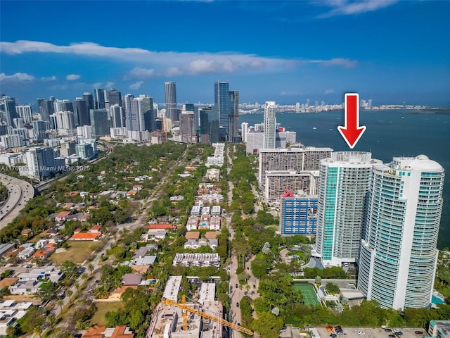 2101 Brickell Ave Unit 1809, Miami, FL 33129 - aerial view of property and surrounding area featuring a view of skyline and a large body of water
