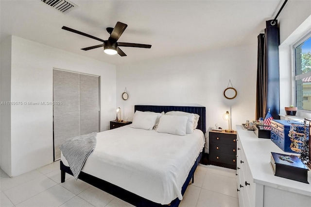 3407 N Longfellow Cir, Hollywood, FL 33021 - bedroom featuring light tile patterned floors, ceiling fan, and a closet