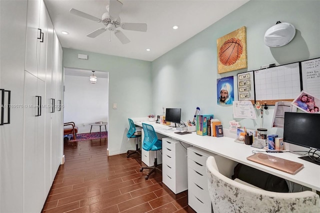 3407 N Longfellow Cir, Hollywood, FL 33021 - home office featuring dark wood-type flooring, a ceiling fan, and recessed lighting