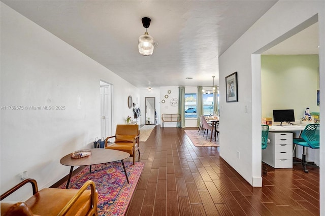 3407 N Longfellow Cir, Hollywood, FL 33021 - living room featuring dark wood-type flooring, an office area, and baseboards