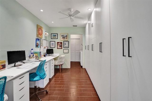 3407 N Longfellow Cir, Hollywood, FL 33021 - office featuring a ceiling fan, recessed lighting, and dark wood-type flooring