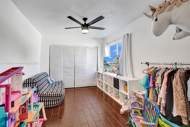 3407 N Longfellow Cir, Hollywood, FL 33021 - rec room with ceiling fan and dark wood-style flooring
