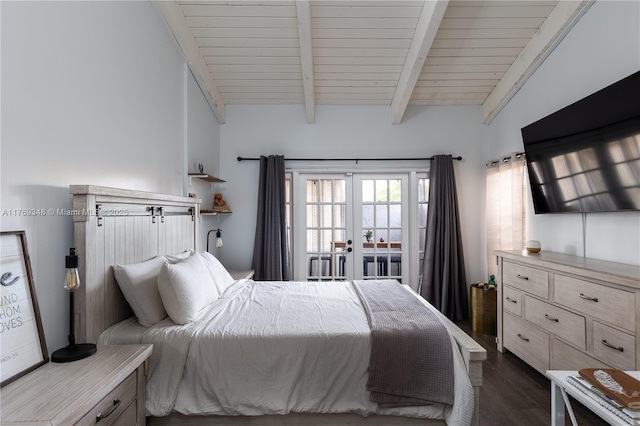 9137 Limetree Ln Unit 166, Pembroke Pines, FL 33024 - bedroom with french doors, dark wood-style flooring, and wood ceiling