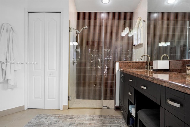 2541 Golf View Dr, Weston, FL 33327 - full bath featuring a shower stall, tile patterned floors, vanity, a closet, and recessed lighting